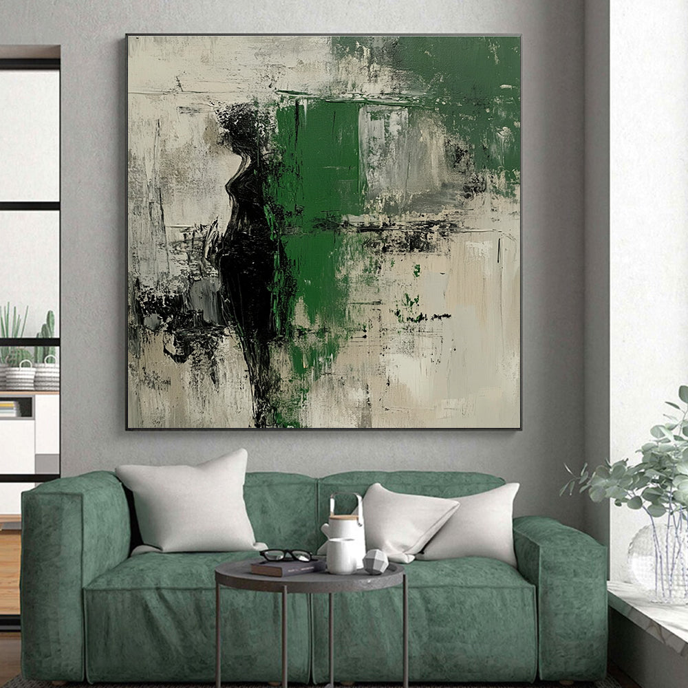 Abstract Figure in Green Painting with Enigmatic Presence WINK526