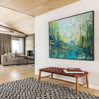 Turquoise and Gold Abstract Forest Painting for Nature - Themed Bookstores YHT357