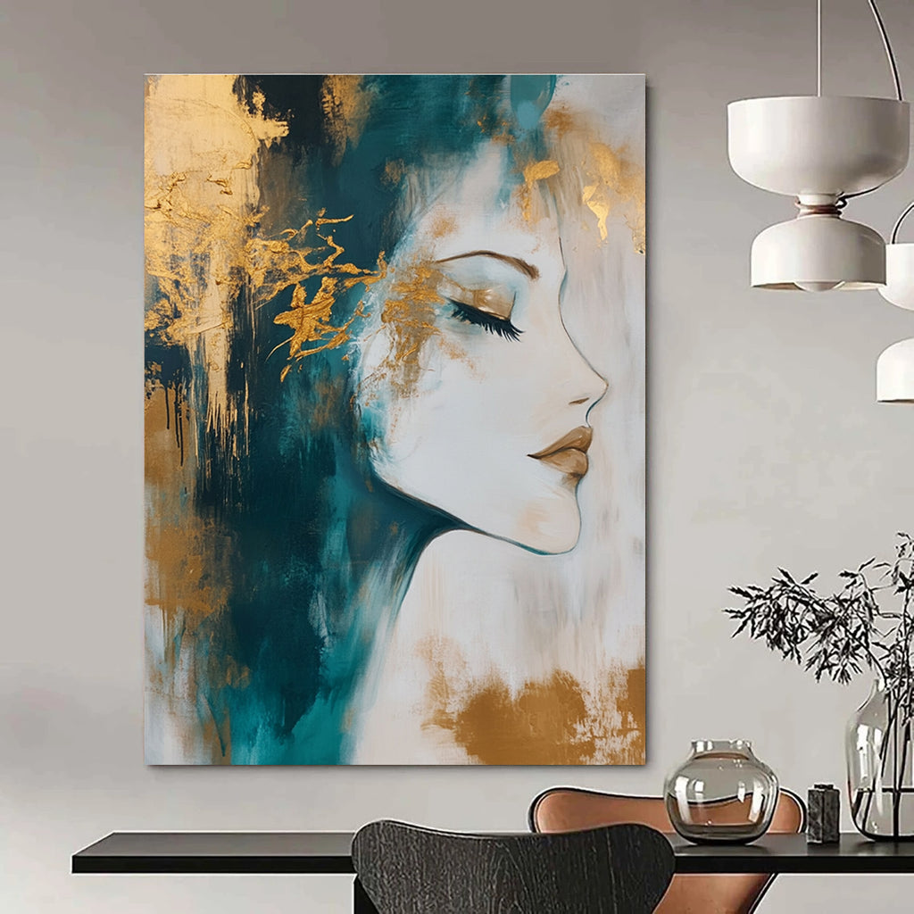 Gold - Accented Portrait Abstract Painting for Luxurious Salons GAB0848
