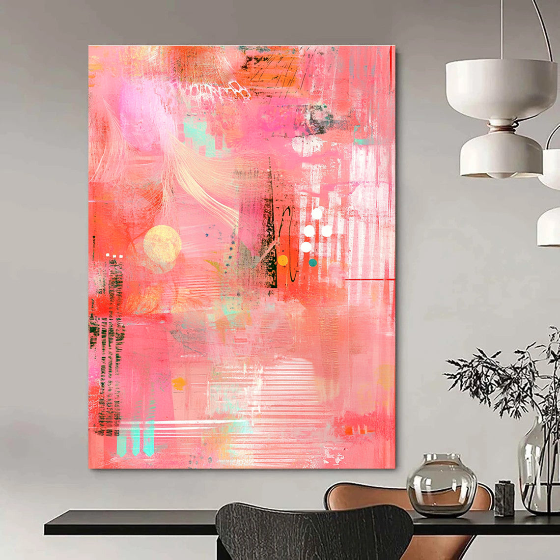 Pink Abstract Collage Painting for Feminine - Inspired Fashion Boutiques GAB0949
