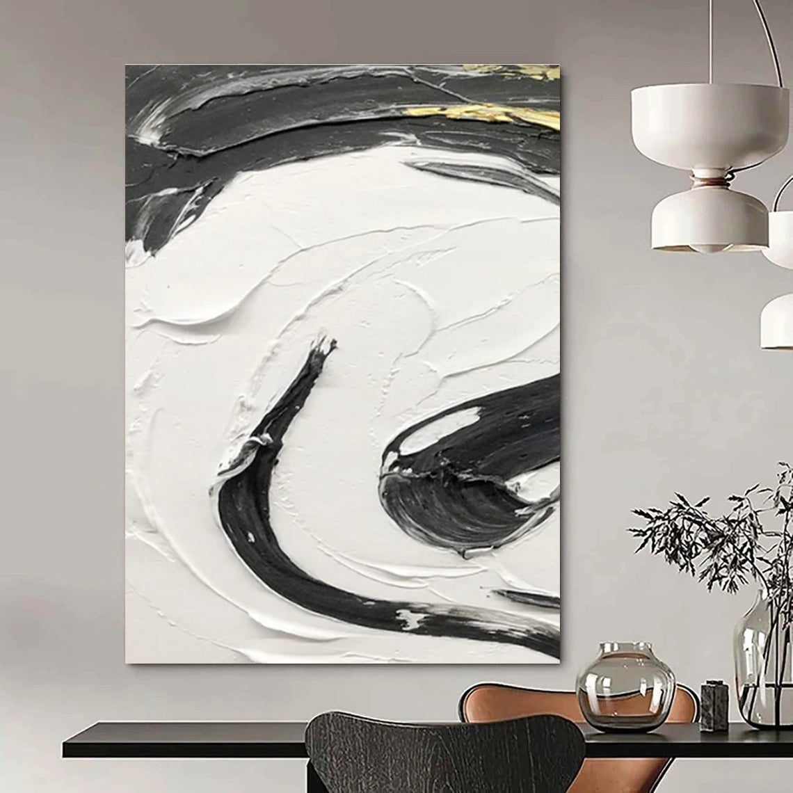 Gray - Brown Abstract Landscape Painting for Serene Home Offices HENG378