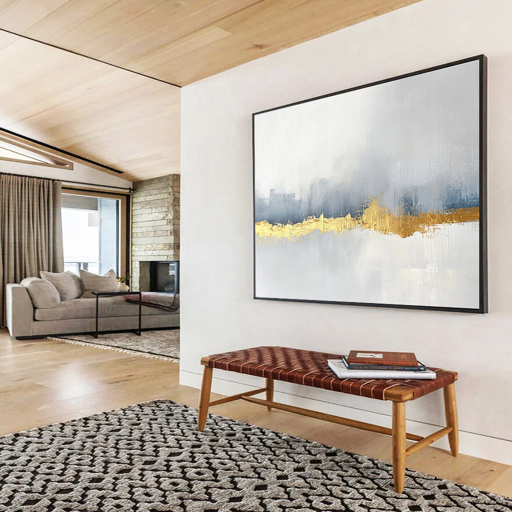 Elegant Gold - Accented Minimalist Abstract Painting with Subtle Textures ABS226