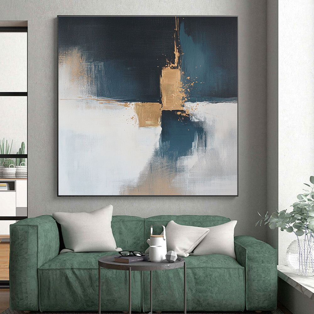 Blue Gold White Abstract Painting with Subtle Luxury WINK554