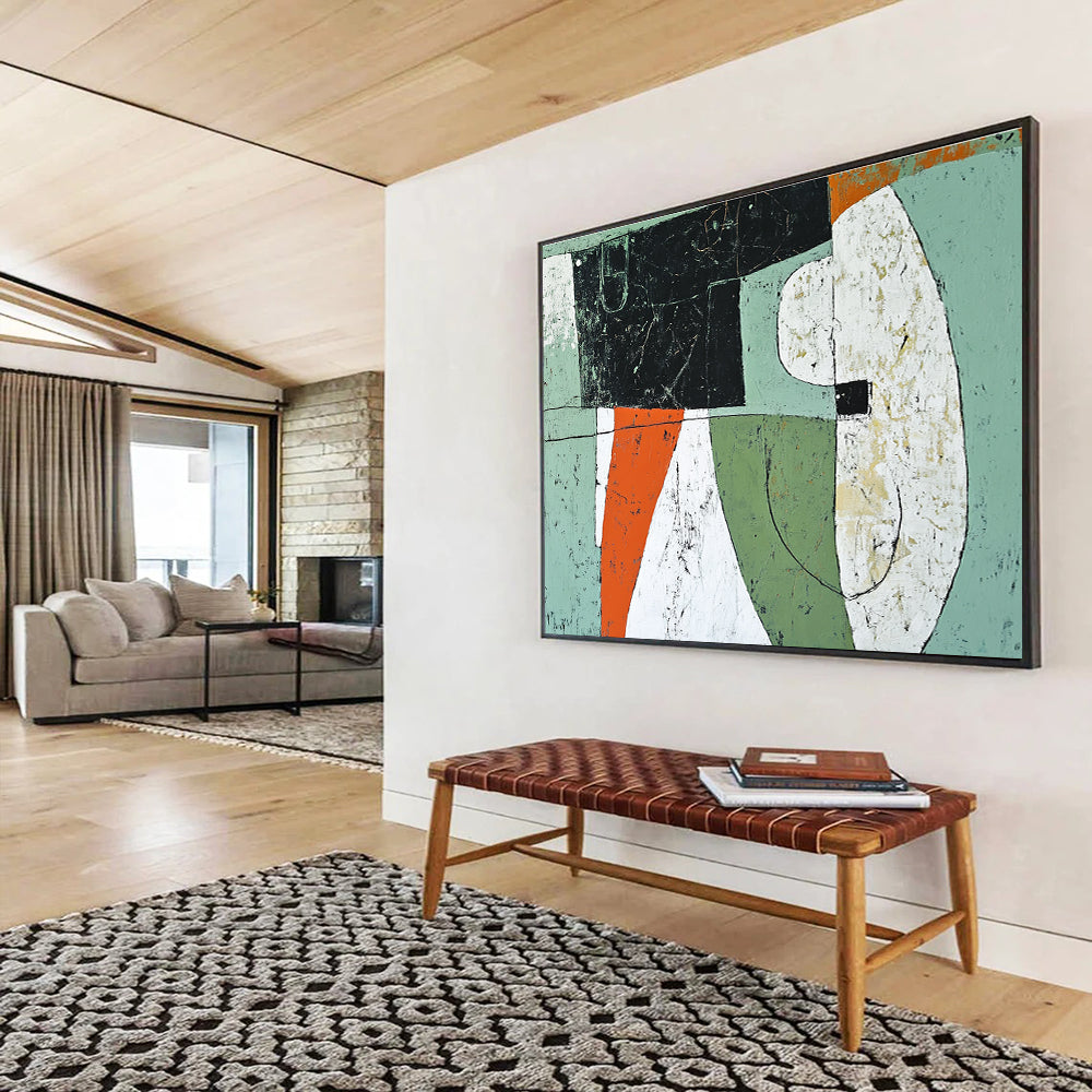 Green and Orange Abstract Shapes with Textured Surfaces Abstract Painting ABS357