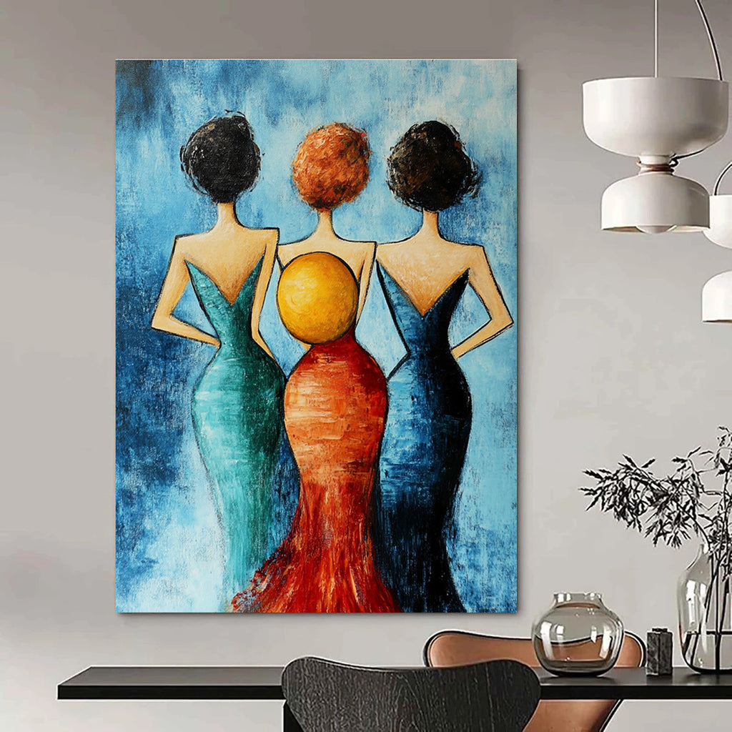 Three Women in Dresses Stylish Abstract Painting for Fashion - Forward Interiors GAB1491