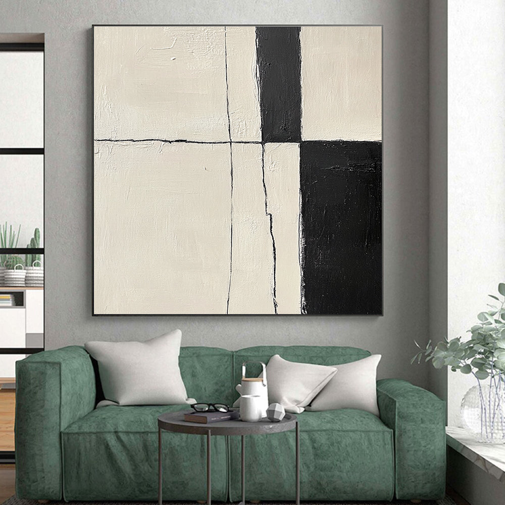 Bold Black and White Lines Abstract Painting with Structured Impact WINK178