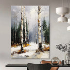 Winter Birch Forest Serene Abstract Painting for Calm Interiors GAB1423