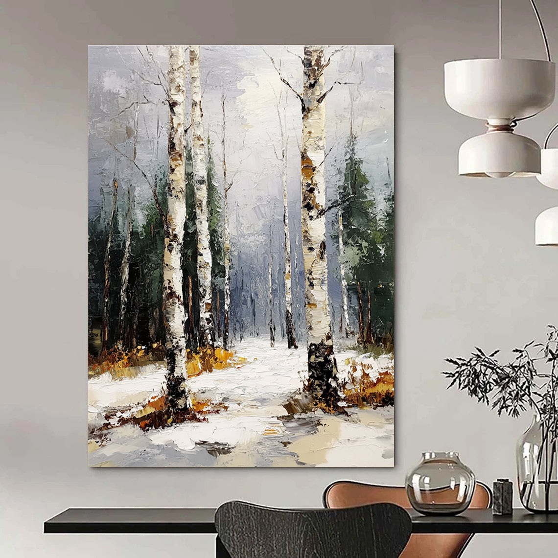 Winter Birch Forest Serene Abstract Painting for Calm Interiors GAB1423