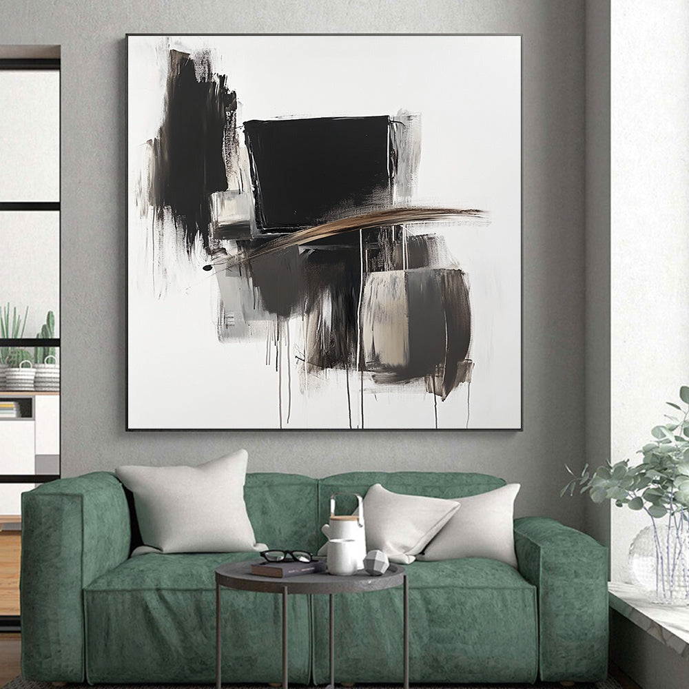 Black - White Abstract Composition Painting with Bold Simplicity WINK353