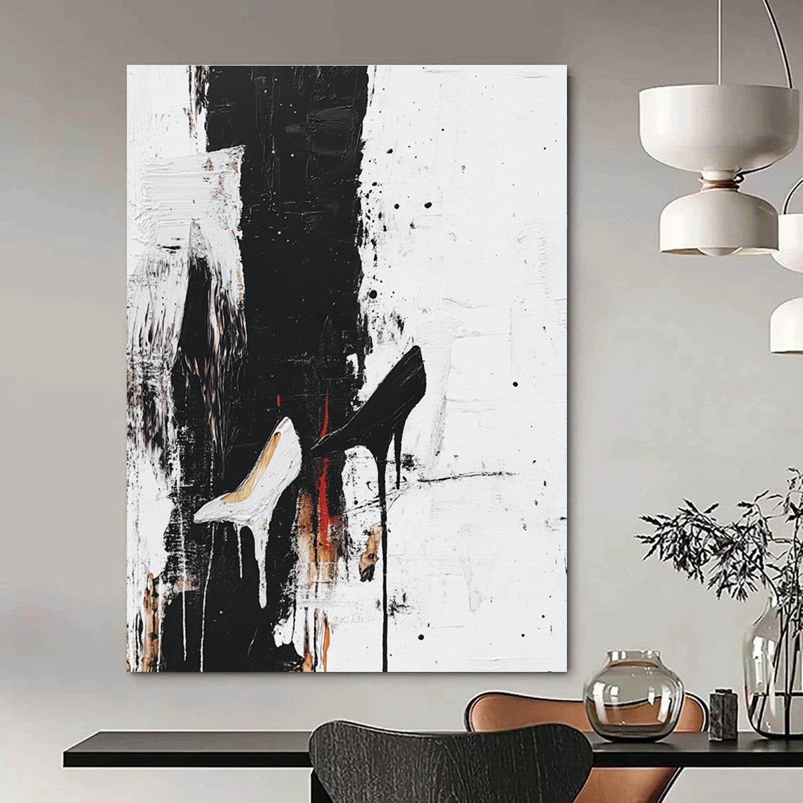 Black and White Heels Abstract Painting for Fashion - Forward Boutiques GAB0853
