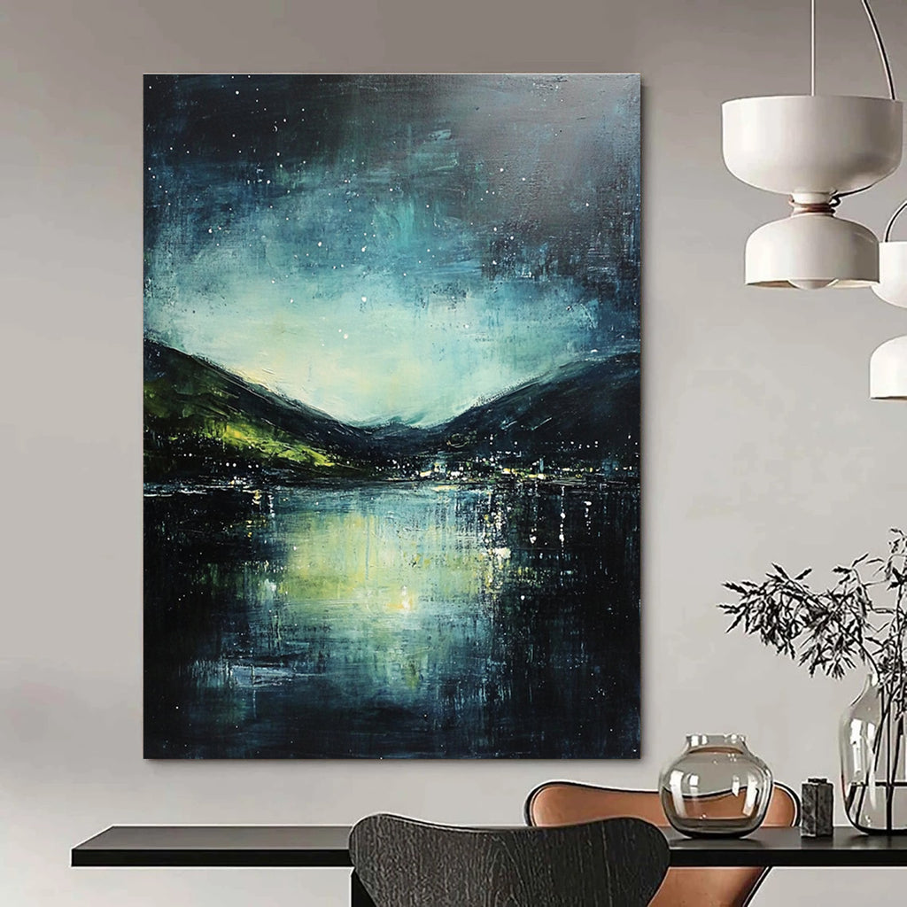 Starry Night Lake Abstract Painting for Nature Lovers GAB0710