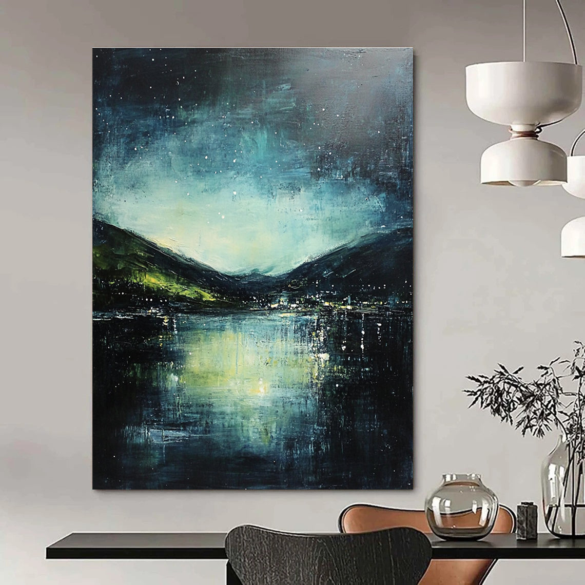 Starry Night Lake Abstract Painting for Nature Lovers GAB0710