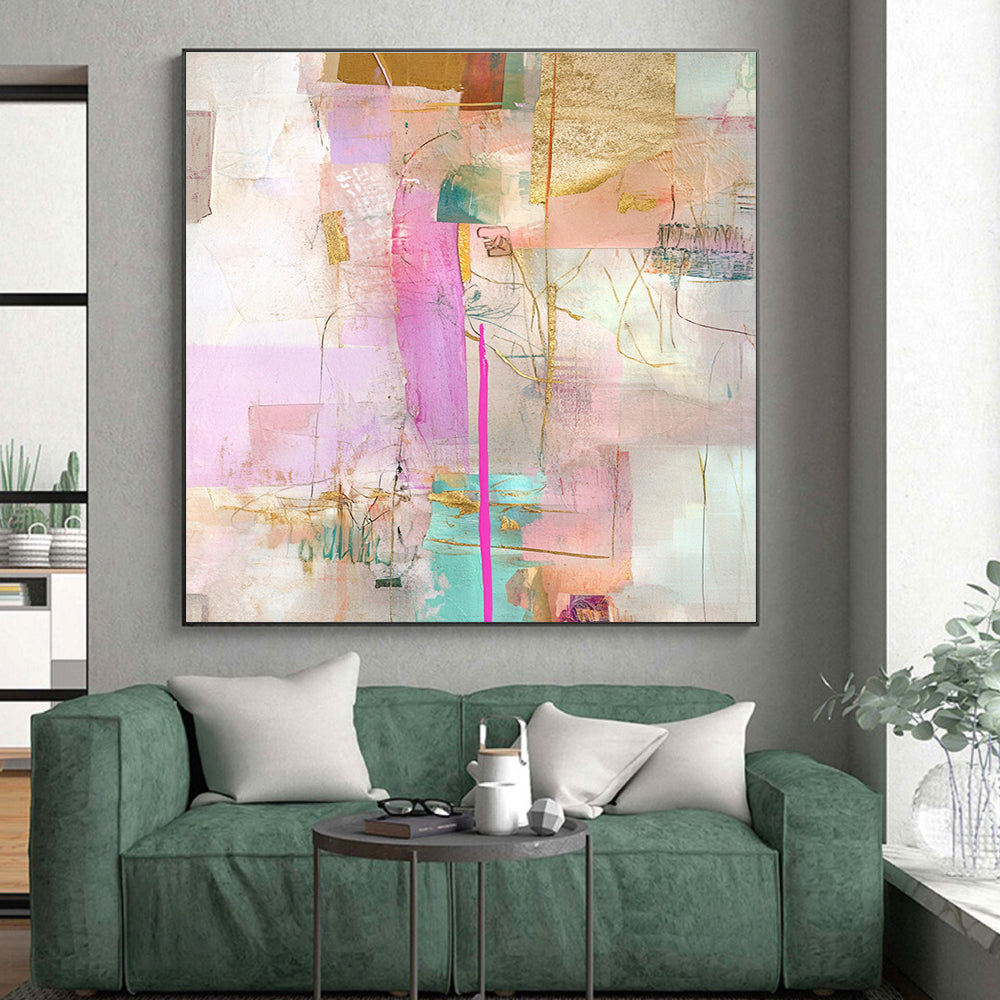 Pink and Gold Collage Abstract Painting with Lavish Softness WINK207
