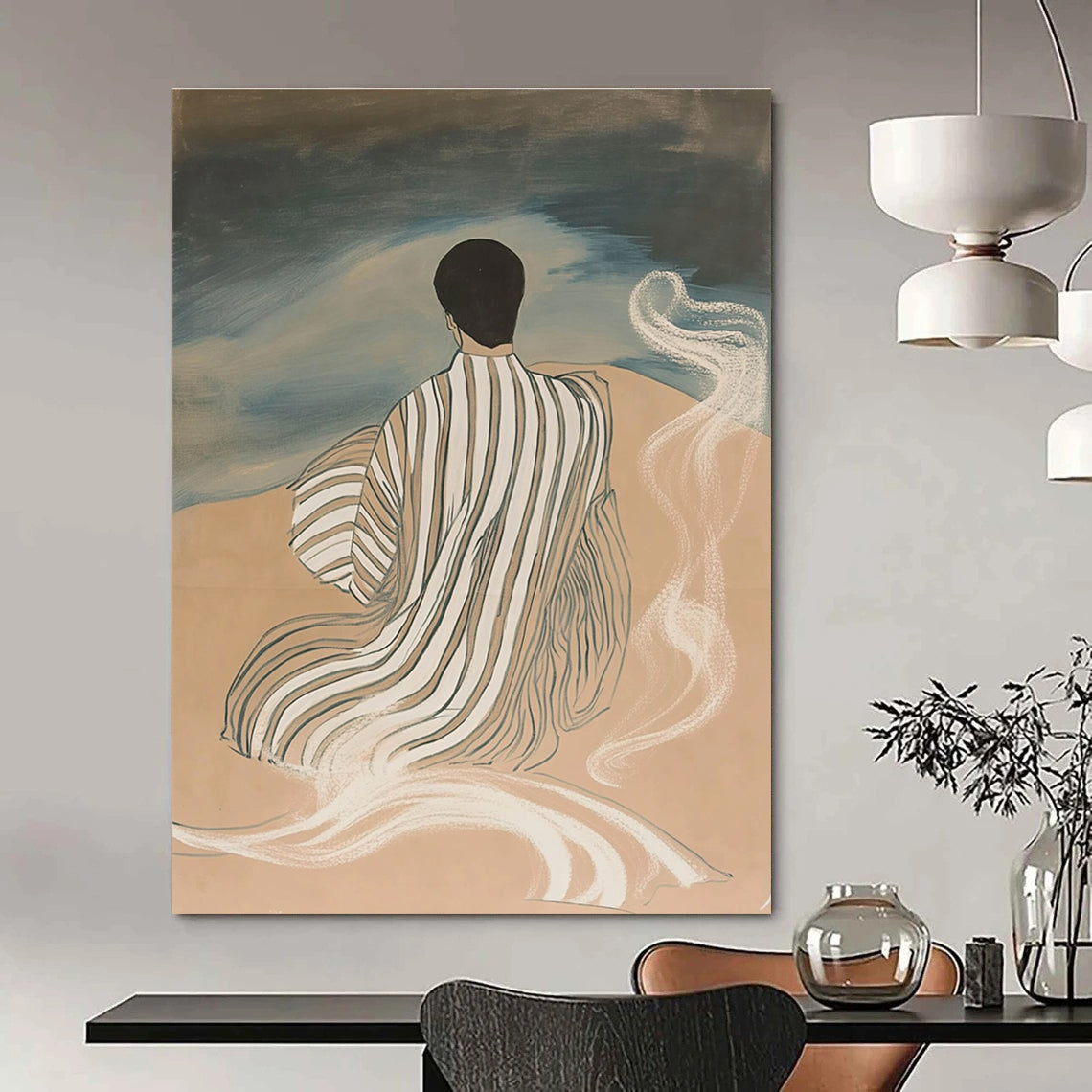 Figure by the Sea Serene Narrative Abstract Painting GAB0253