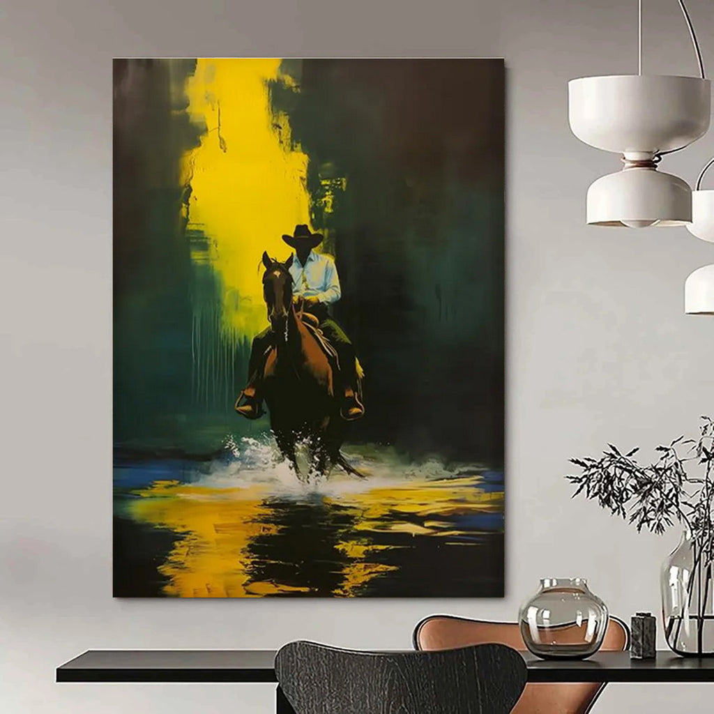 Cowboy on Horseback Abstract Painting for Rustic - Chic Lodges HENG104