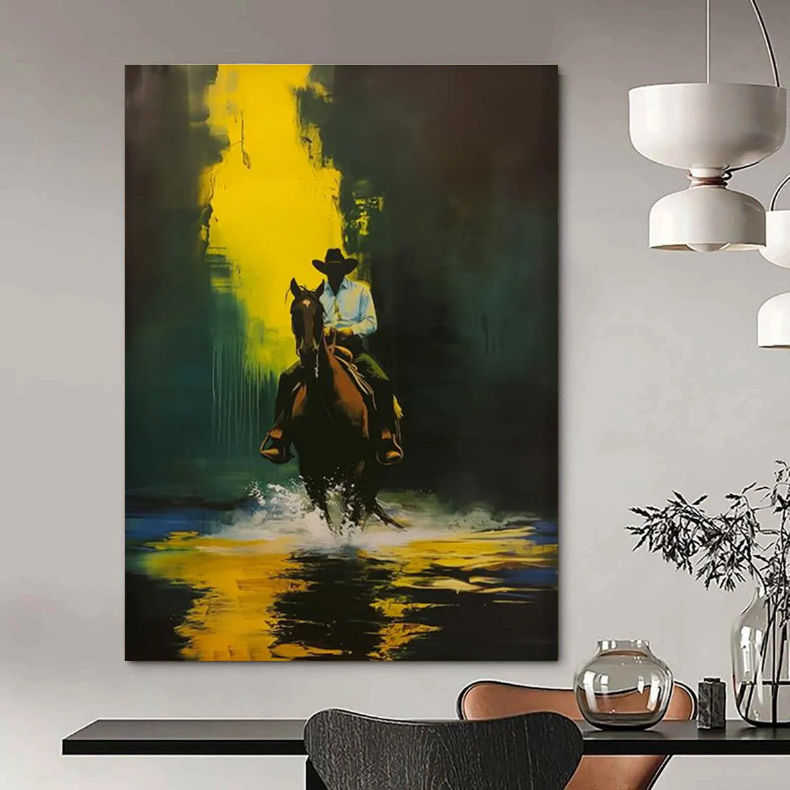 Cowboy on Horseback Abstract Painting for Rustic - Chic Lodges HENG104