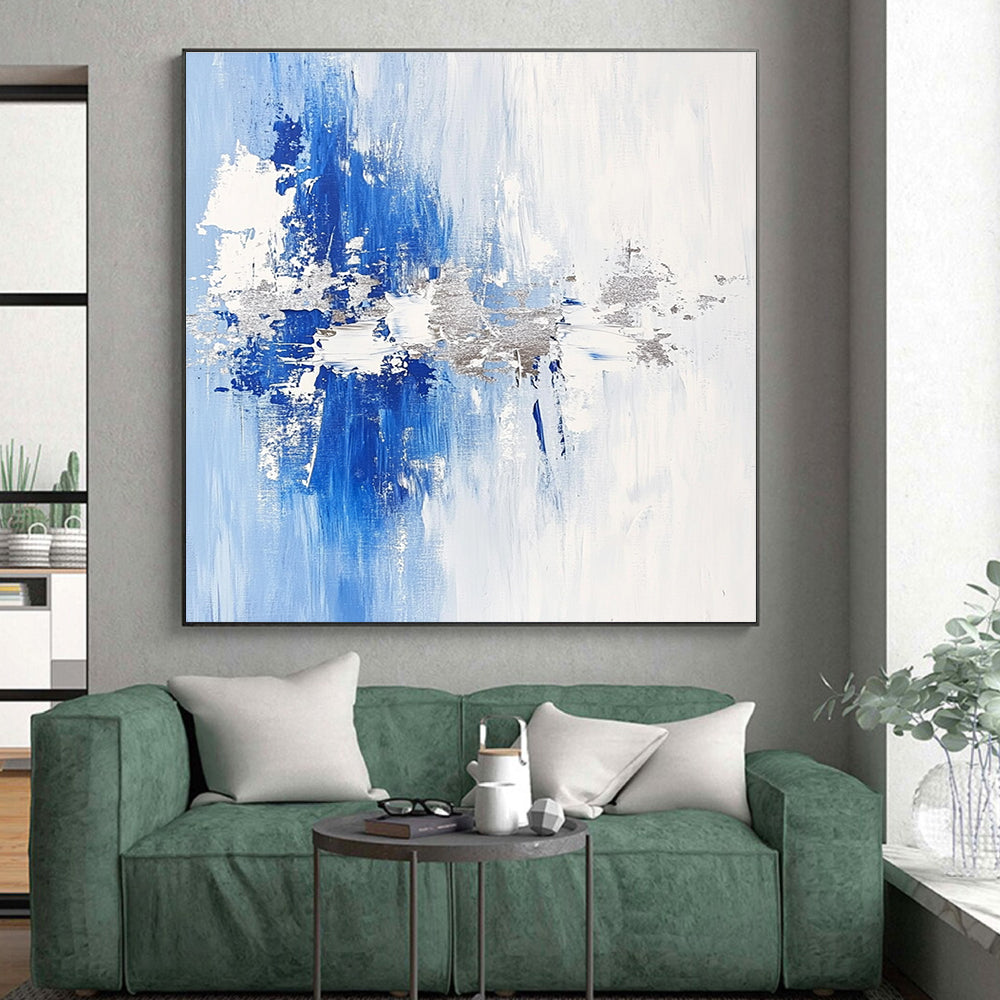 Blue - Silver Abstract Textures Painting with Subtle Opulence WINK391
