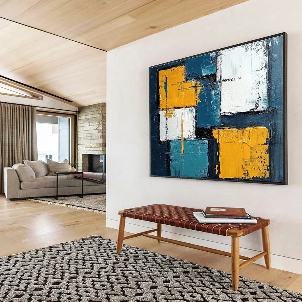 Geometric Color Blocks Abstract Painting in Bold Hues ABS281