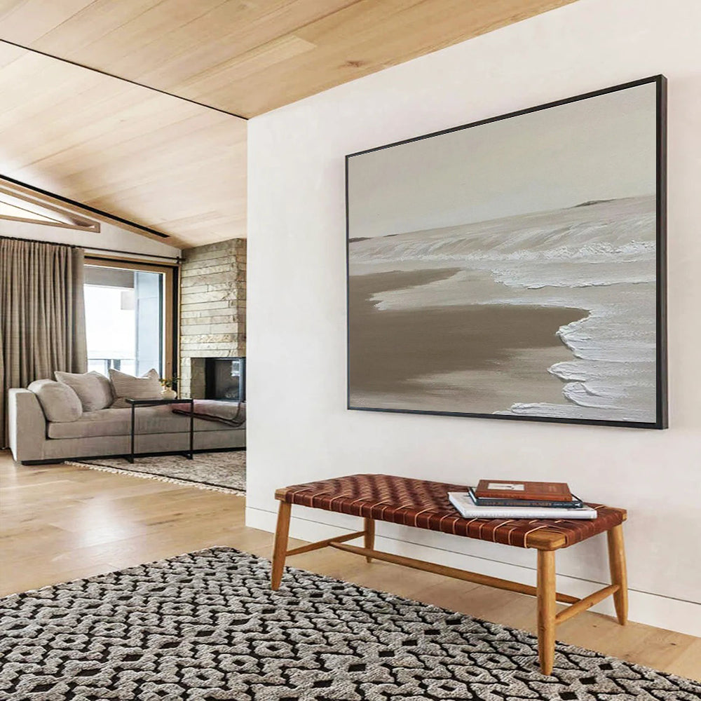 Neutral Beach Abstract Painting for Coastal Home Bedrooms YHT393