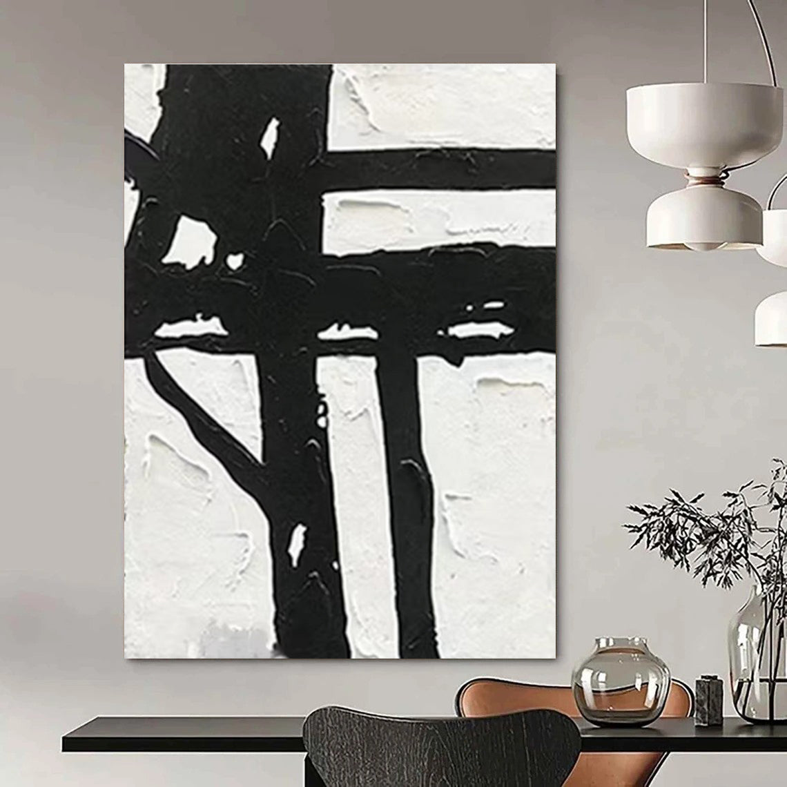 Bold Black - White Abstract Painting for Edgy Urban Interiors HENG148