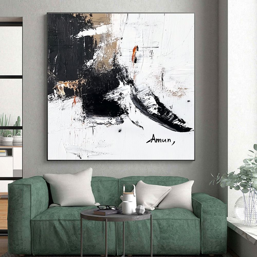 Accented Black - White Abstract Painting with Subtle Intrigue WINK356