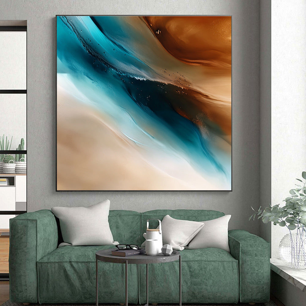 Blue Brown White Abstract Painting with Fluid Movement WINK455