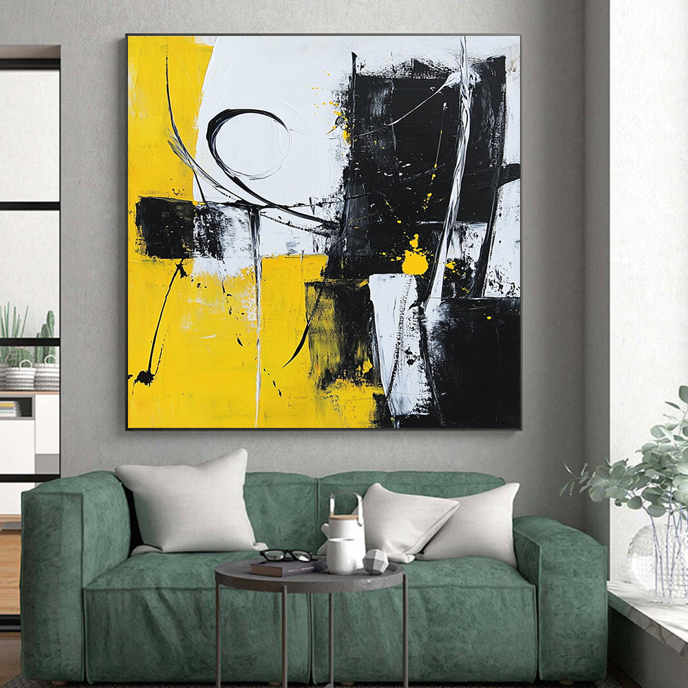 Yellow Black White Abstract Painting with Dynamic Energy WINK511