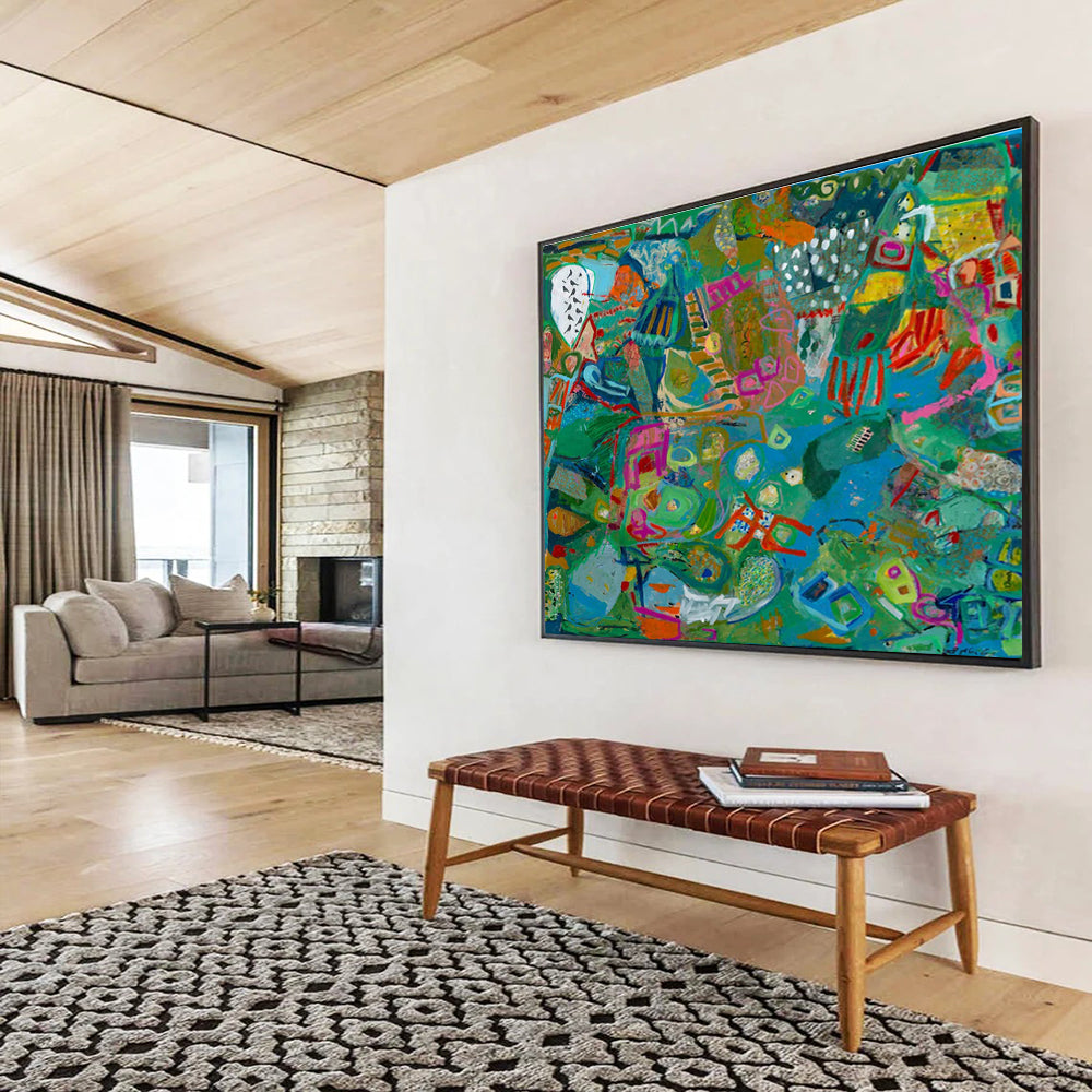 Vibrant Green Abstract Painting for Eco - Friendly Business Lounges YHT235