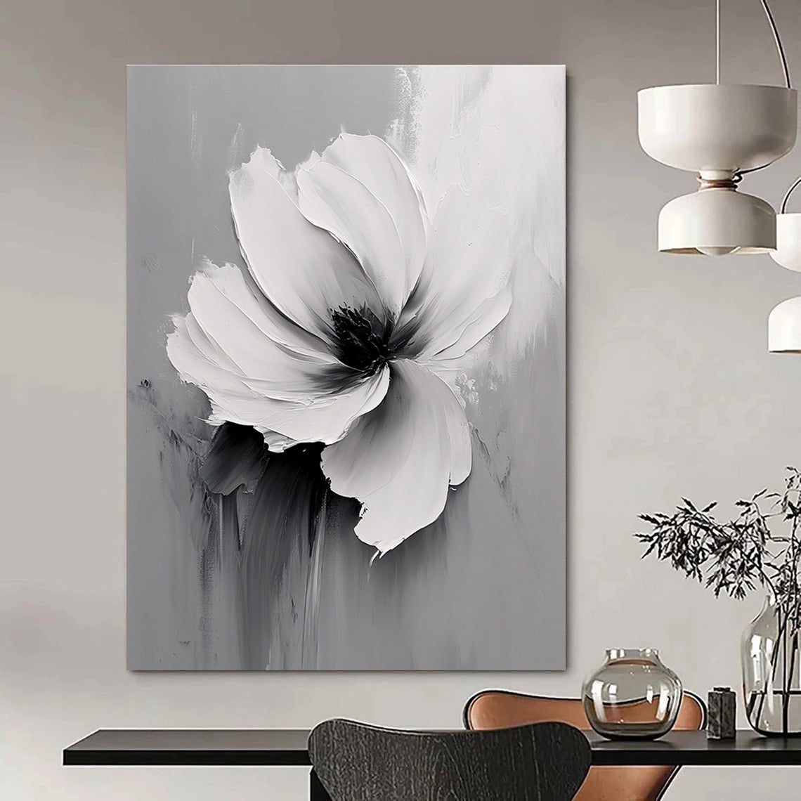 Gray - Toned Floral Abstract Painting for Modern Living Rooms GAB1001