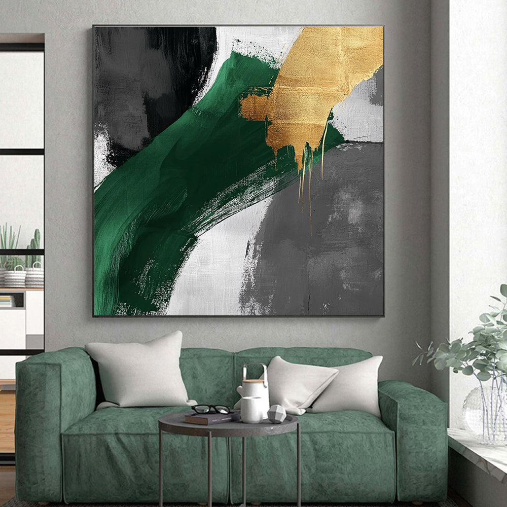 Green and Gold Abstract Painting with Bold Brushstrokes WINK850