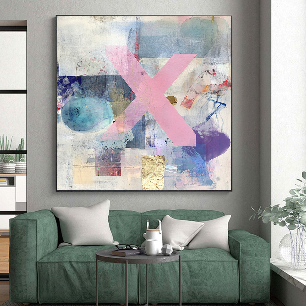 Pink X Collage Abstract Painting with Bold Statement WINK077