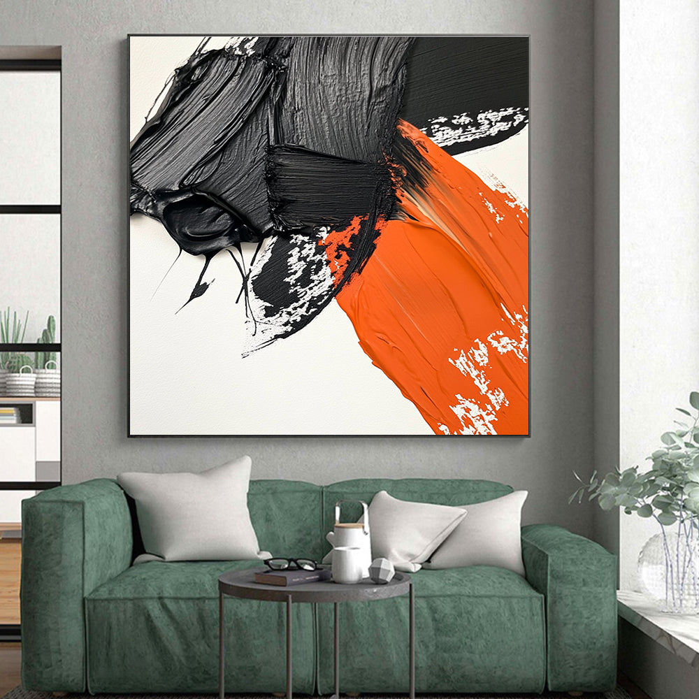 Black and Orange Textured Strokes Abstract Painting with Dynamic Energy WINK048