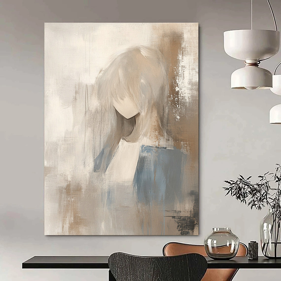 Figure in Neutral Tones Abstract Painting for Serene - Themed Bedrooms GAB0930