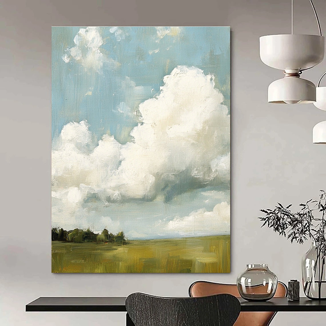Cloudy Field Abstract Painting for Minimalist Farmhouse Decor GAB1289