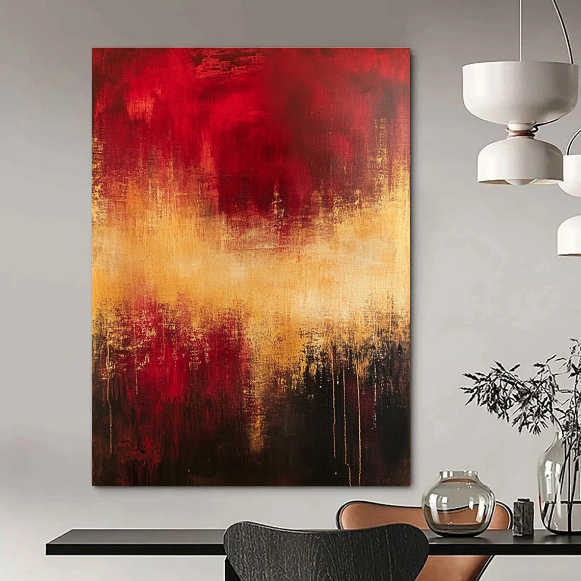 Red and Gold Abstract Painting for Dramatic - Themed Theaters GAB0919