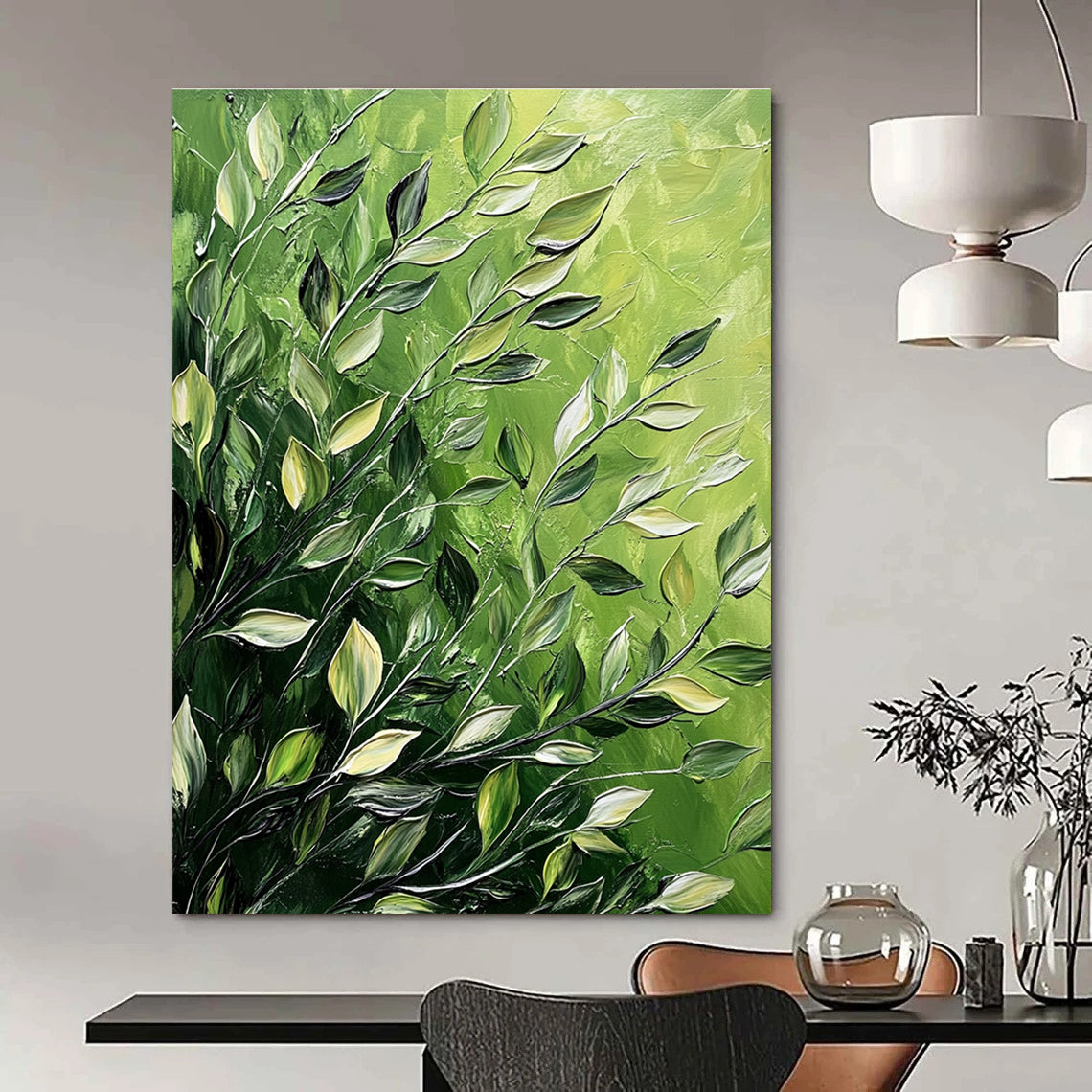 Green Leaves Abstract Painting for Eco - Friendly Office Break Rooms GAB1349
