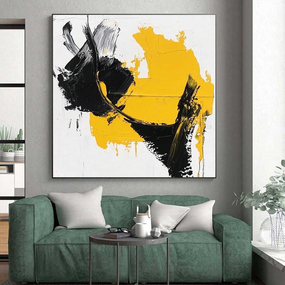 Yellow Black Abstract Painting with Bold Contrast WINK742