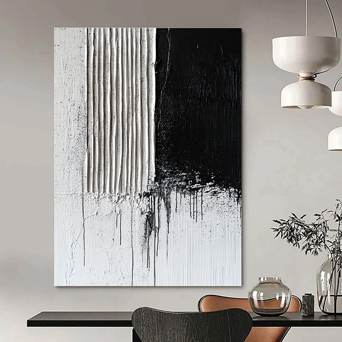 Black and White Drip Abstract Painting for Industrial - Styled Lofts GAB1025