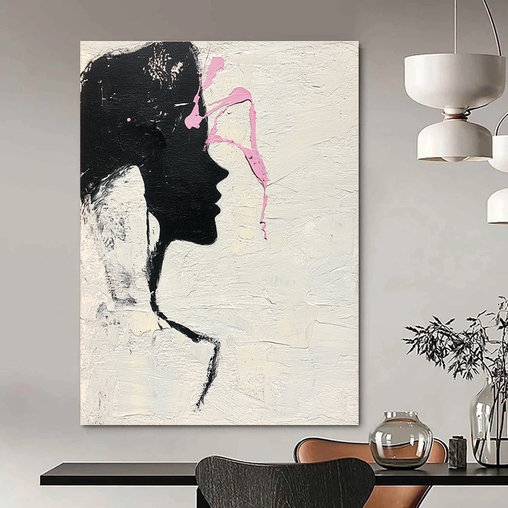 Silhouette with Pink Accents Abstract Painting of Feminine Grace GAB0230