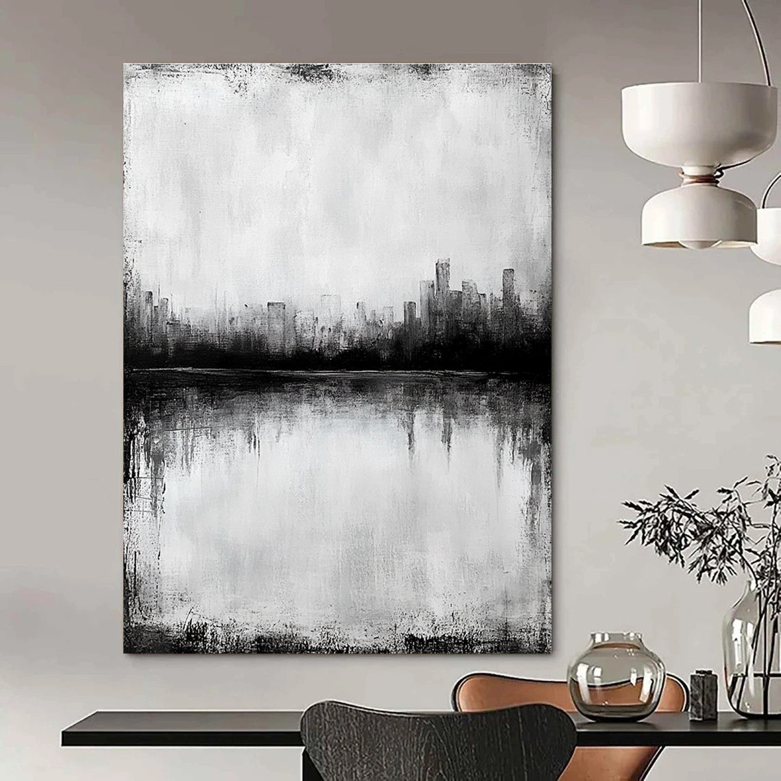 Cityscape Reflection in Water - Urban Minimalist Abstract Painting GAB0454