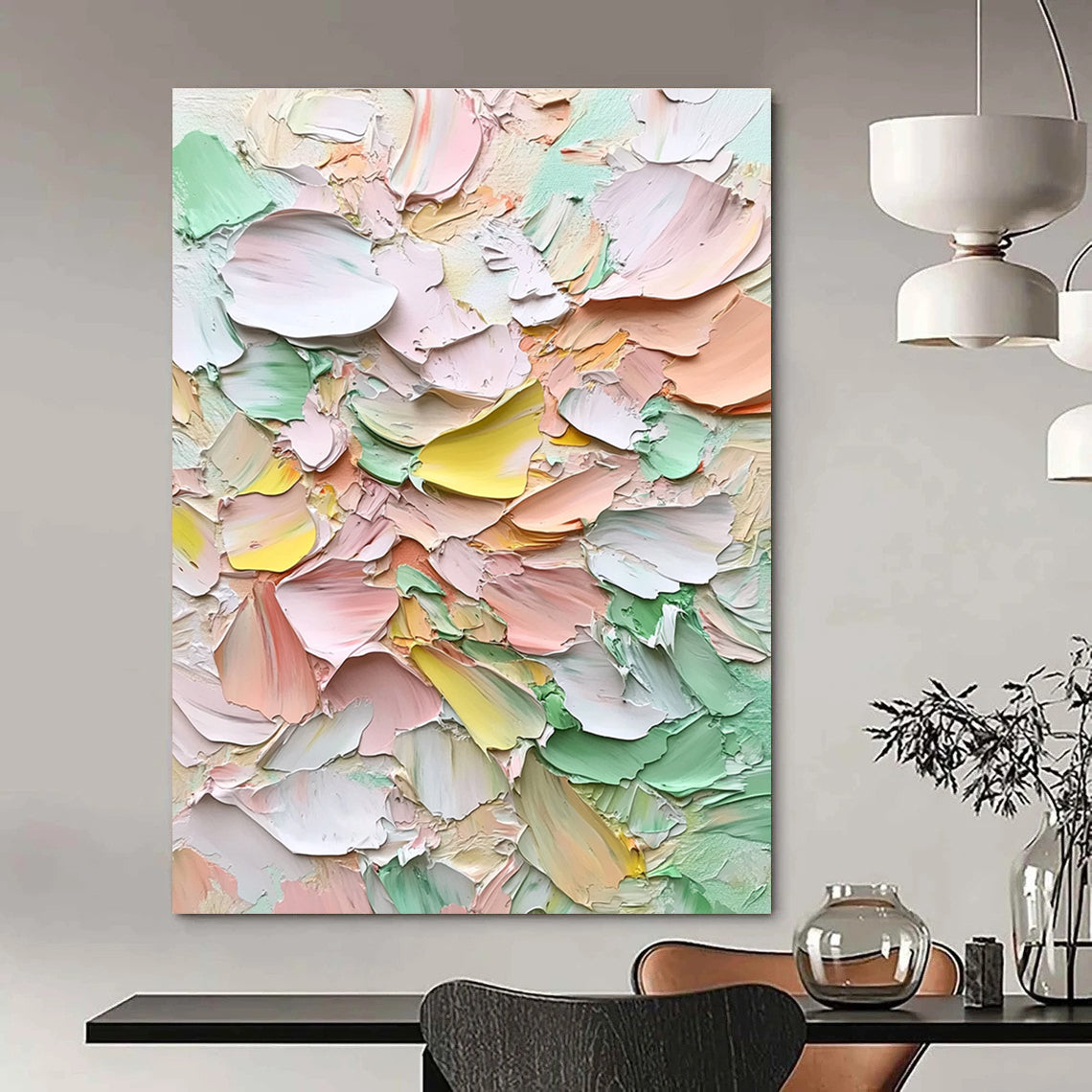 Pastel Color Palette Knife Painting Vibrant Abstract Art for Cheerful Spaces GAB1443