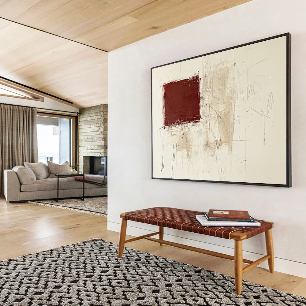 Textured Maroon - Beige Art Translating Raw Emotions into Layered Expressions Abstract Painting ABS143