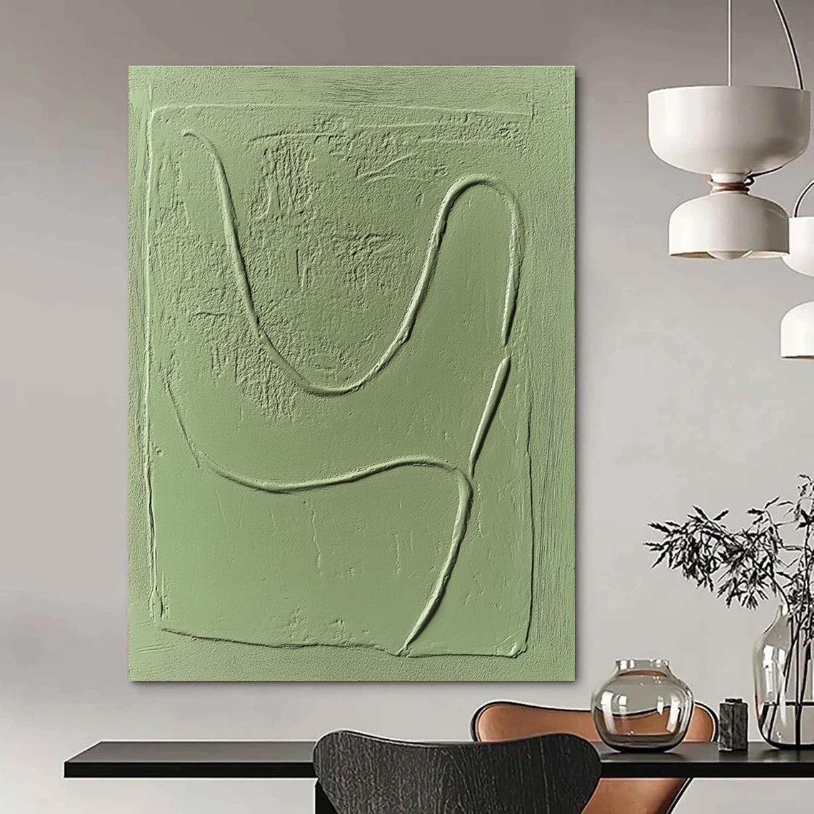 Light Green Textured Forms Painting of Tactile Minimalism GAB0143