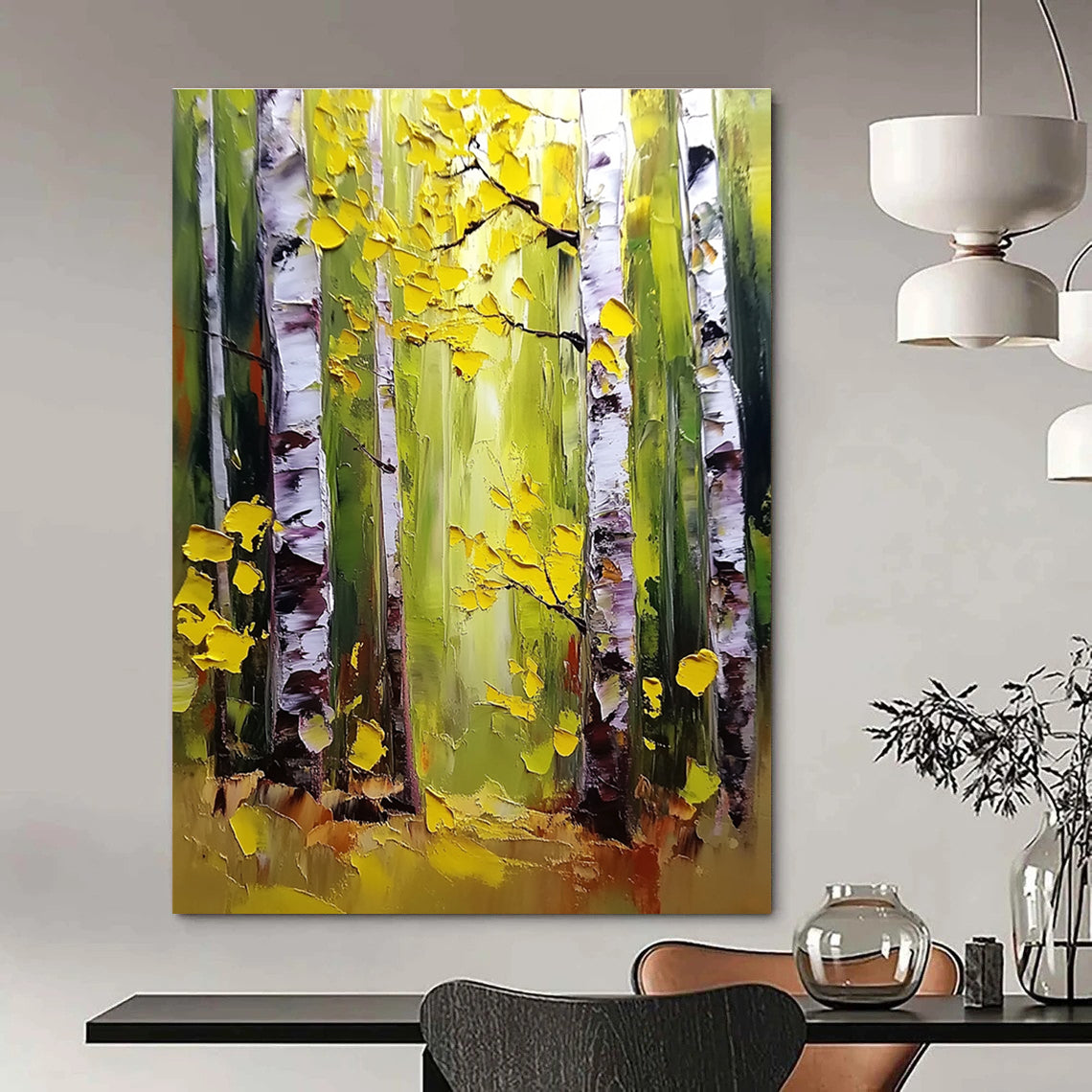 Summer Birch Forest Vibrant Abstract Painting for Lively Spaces GAB1432