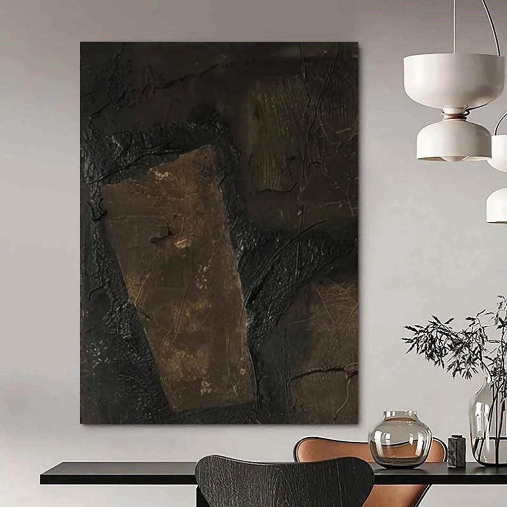 Dark Textured Abstract Composition Painting for Industrial - Chic Lofts HENG503