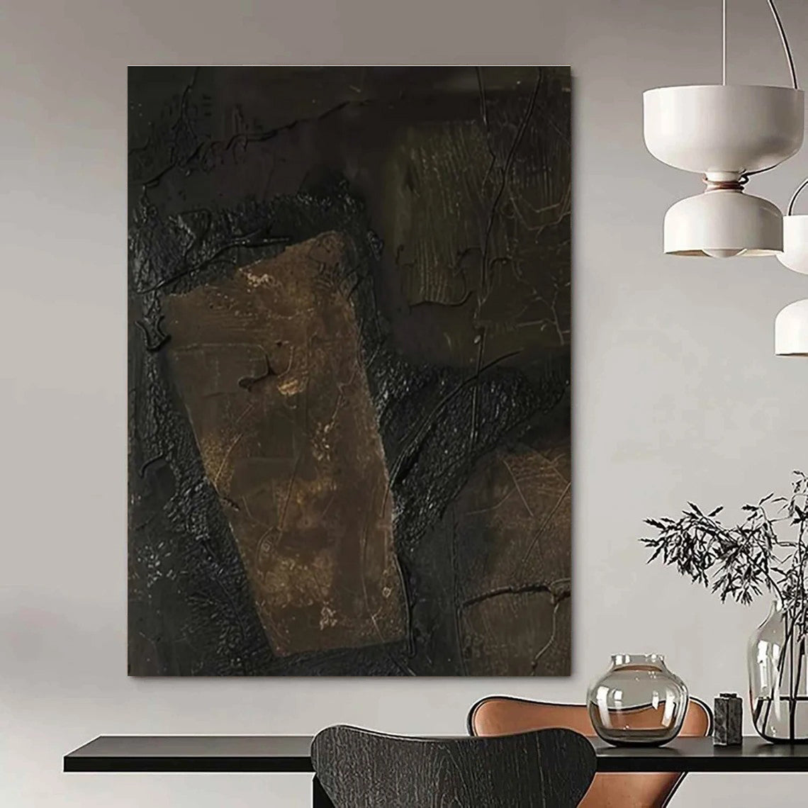 Dark Textured Abstract Composition Painting for Industrial - Chic Lofts HENG503