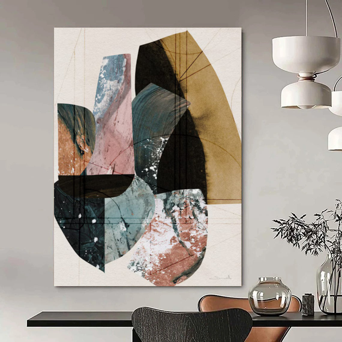 Geometric Shapes Collage Abstract Painting for Contemporary Art Galleries HENG152