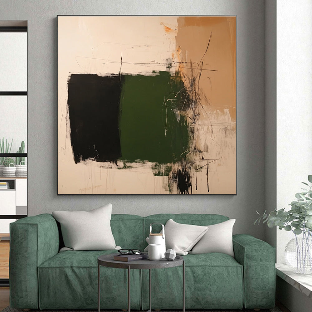 Green Black Abstract Painting with Bold Contrast WINK776