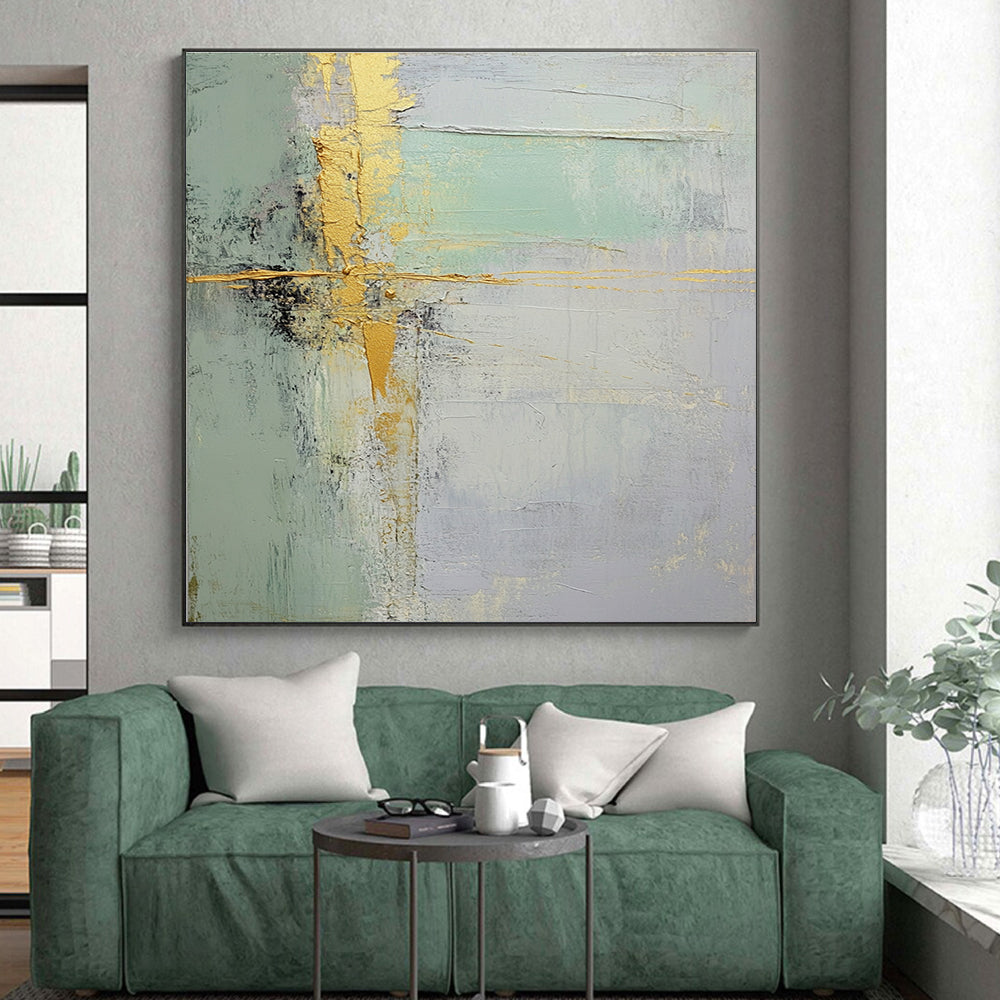 Green Gold Gray Abstract Painting with Calm Refinement WINK529