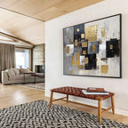 Gold - Accented Geometric Abstract Painting with Modern, Structured Beauty ABS476